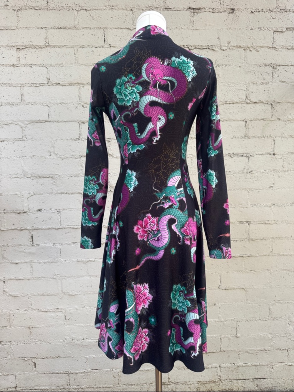 BlackMilk Long Sleeve Evil Longline Dress Dragon Bouquet Size S - Picture 7 of 16